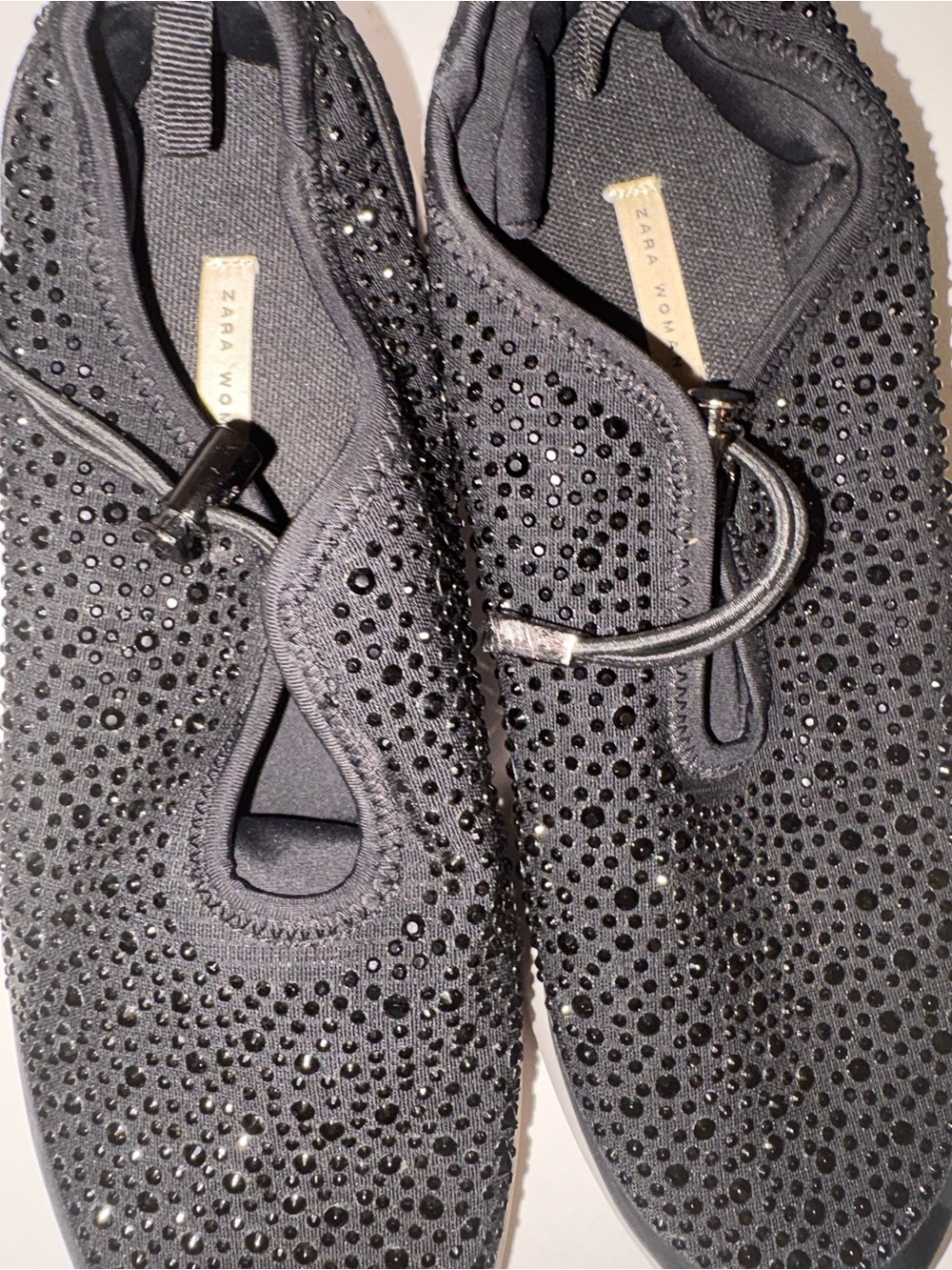 Zara Black Crystal-Studded Slip-On Sneakers